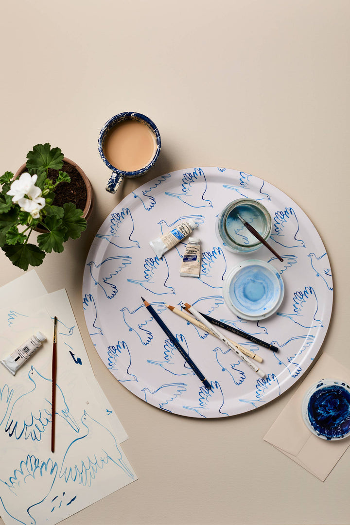 Painted Doves Round Tray