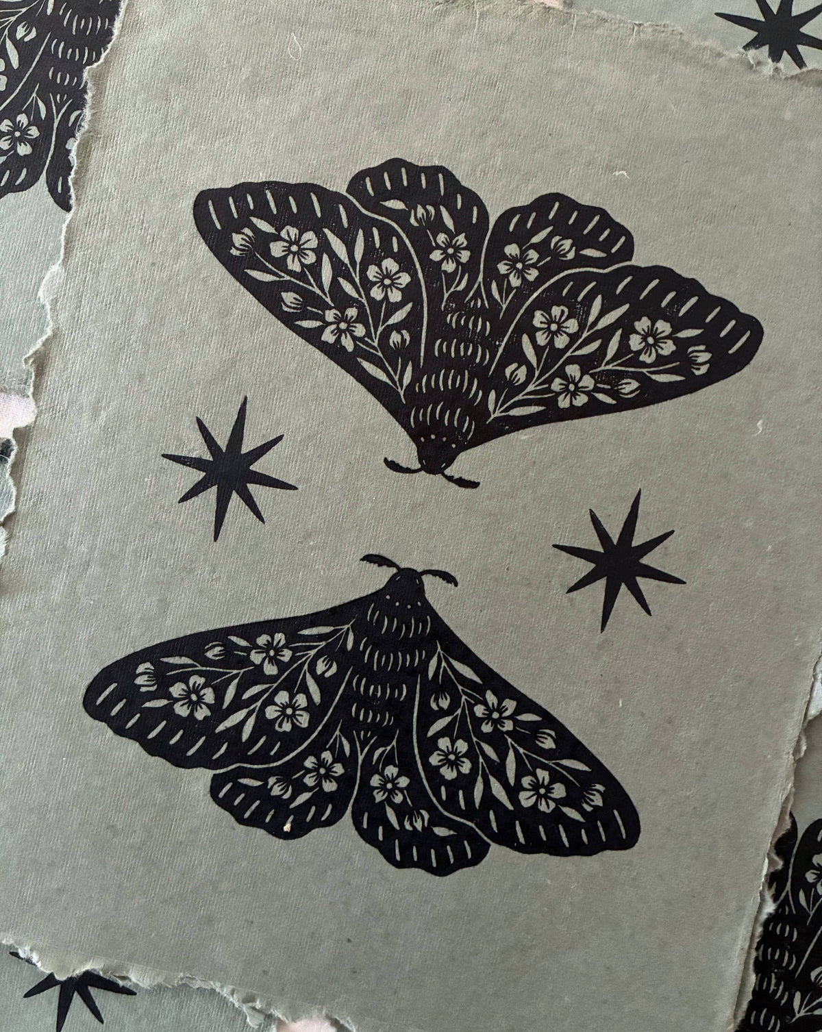 Twin Moth Block Print - 8" x 10"