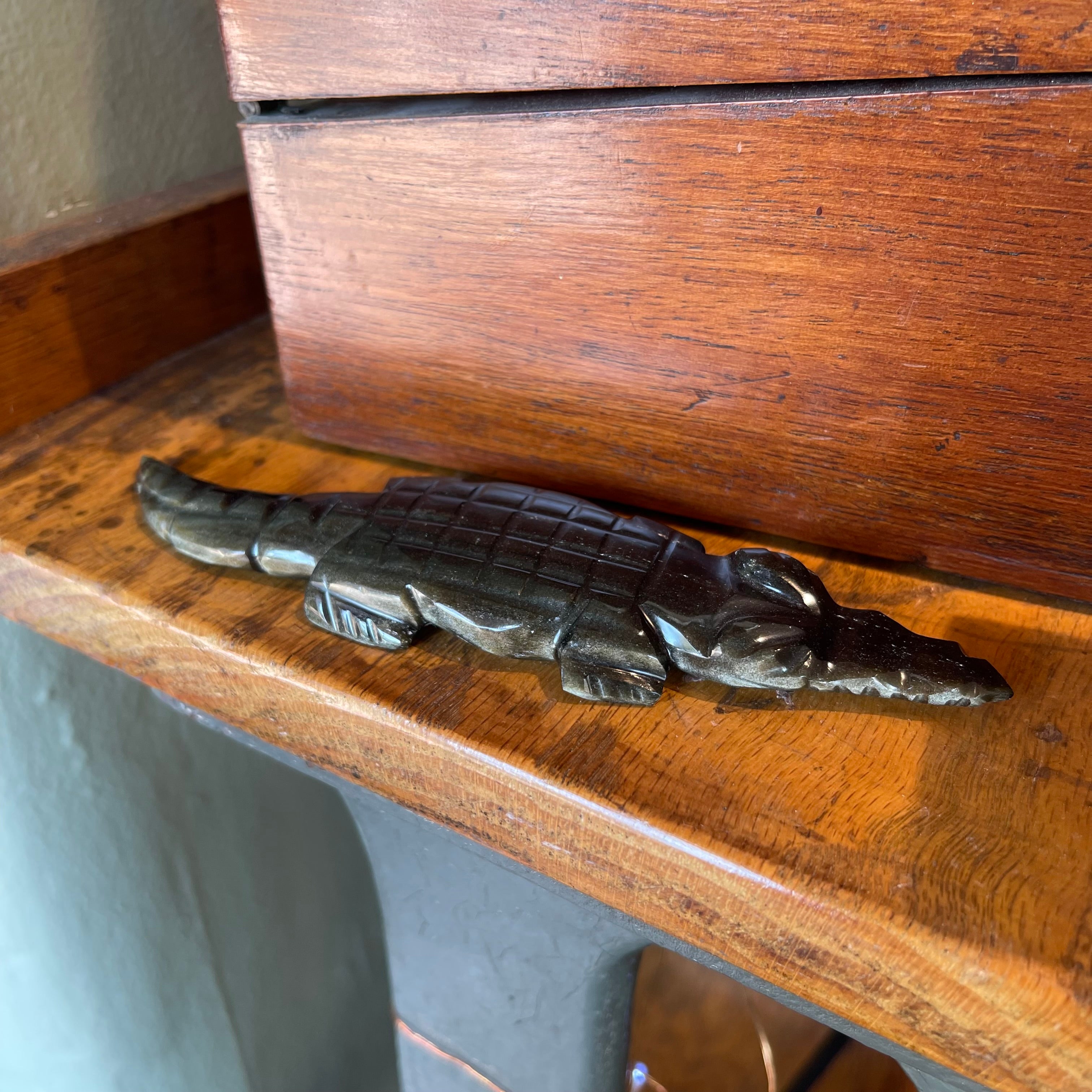 Gold Sheen Obsidian - Crocodile Carving