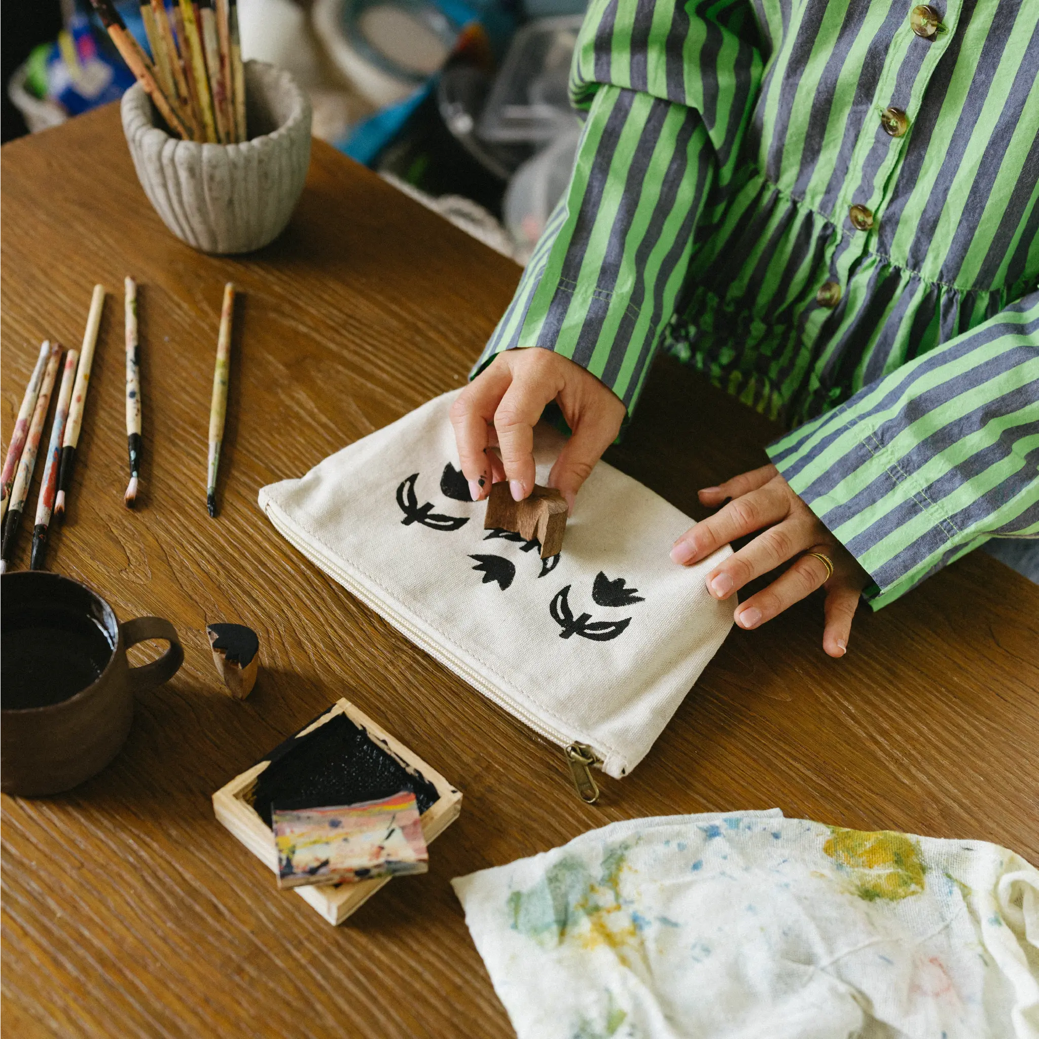 Block Printing Kit: Tulip Zip Pouch Set