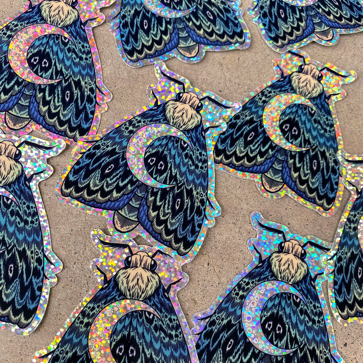 Glitter Crescent Moon Moth Sticker