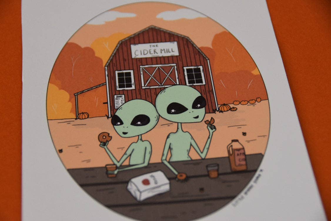 Cider Donut Aliens Halloween Print