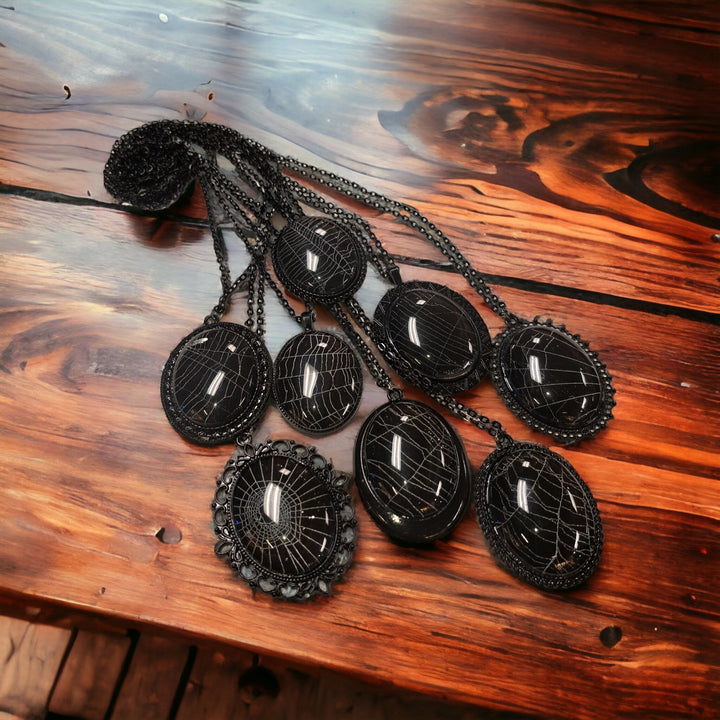 Real Spider Web Cabochon Necklace