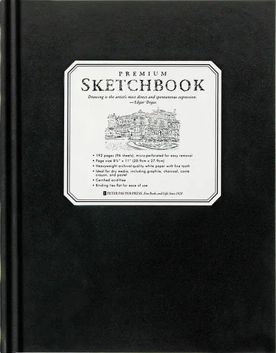 A substantial sketchbook is ideal for larger drawings and studio projects. The heavyweight fine-tooth paper is perfect for dry media, including pencil, charcoal, conte crayon, and chalk pastel. The acid-free archival-quality paper will keep your artwork pristine for years to come.  From: Peter Pauper Press