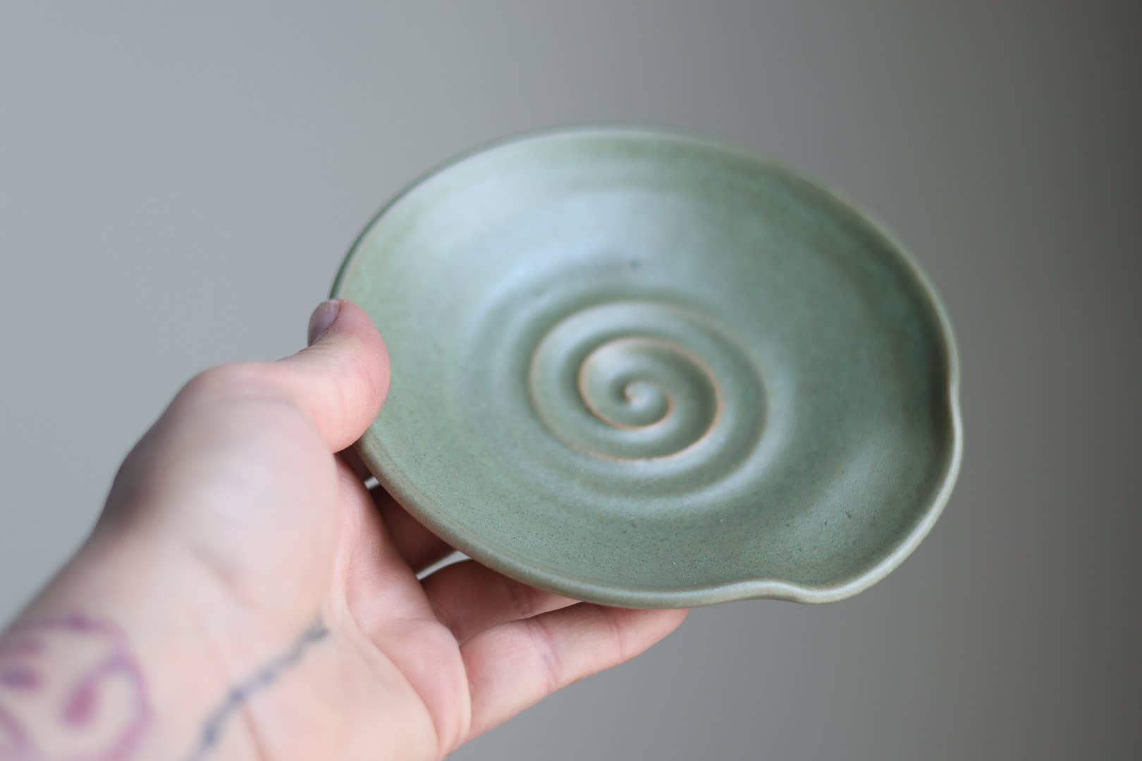 Handmade Ceramic Spoon Rest - Sage Green