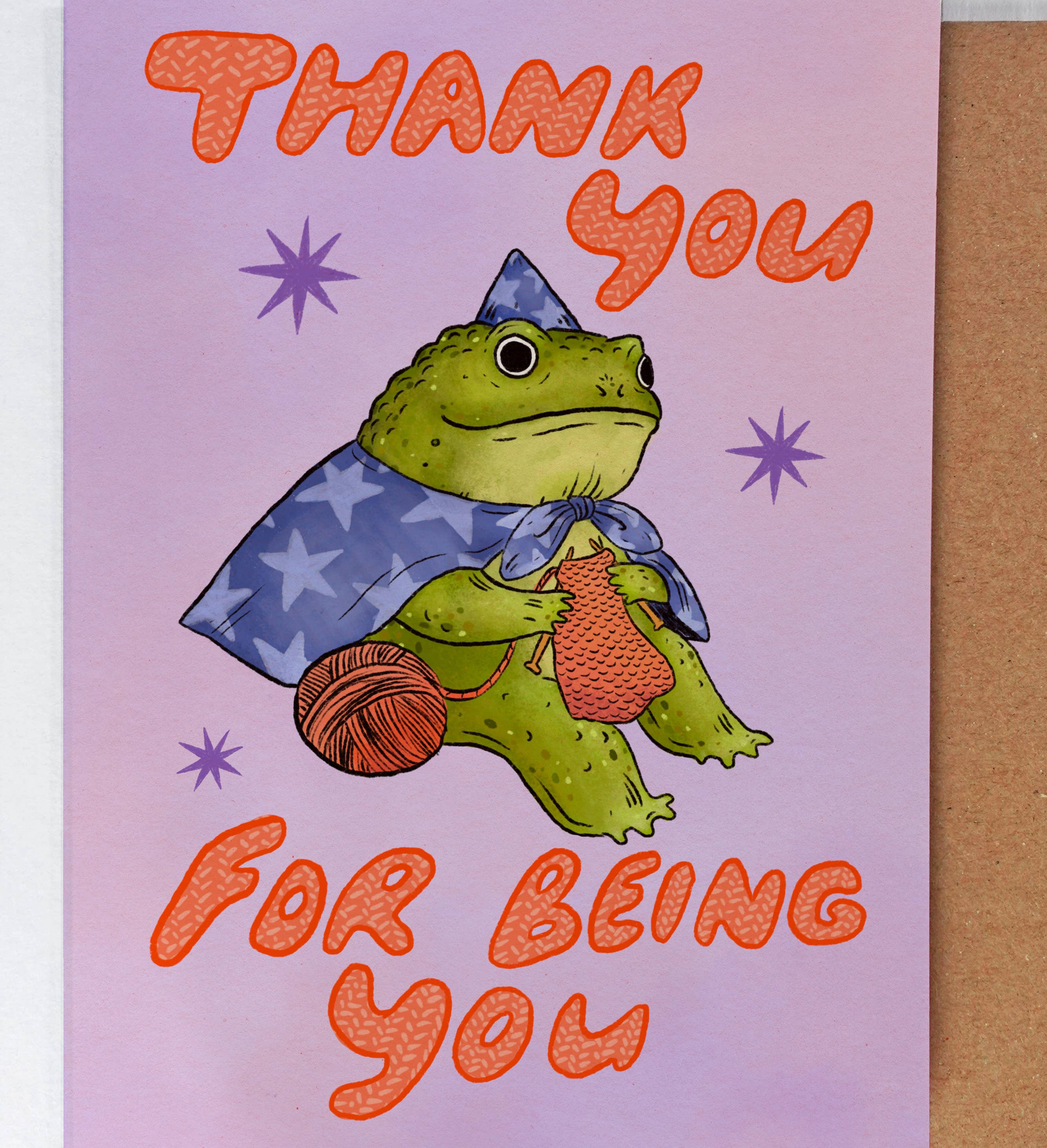 Thank You Knitting Frog Wizard Card