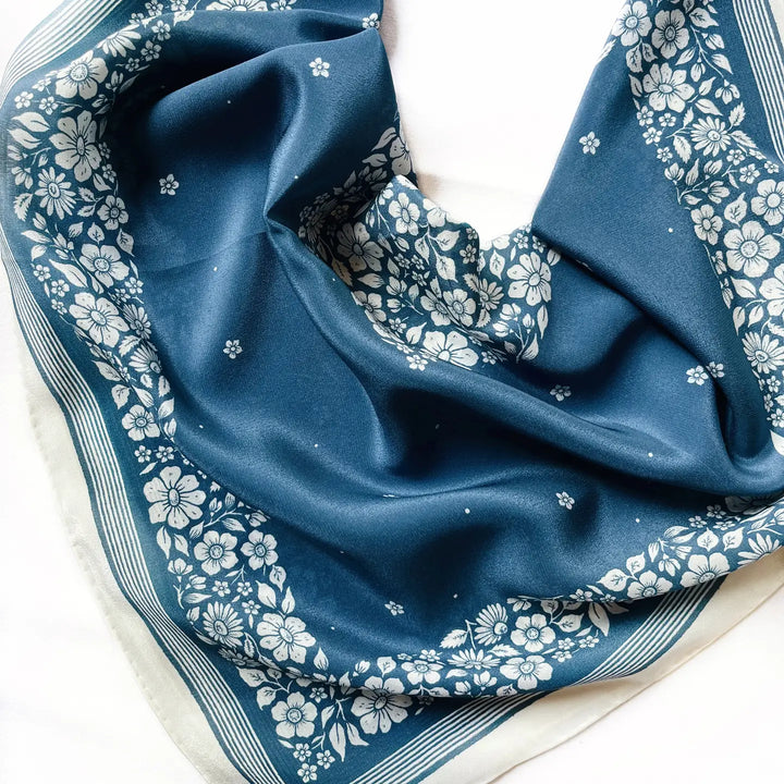 Silk Scarf - Santorini Floral Blue