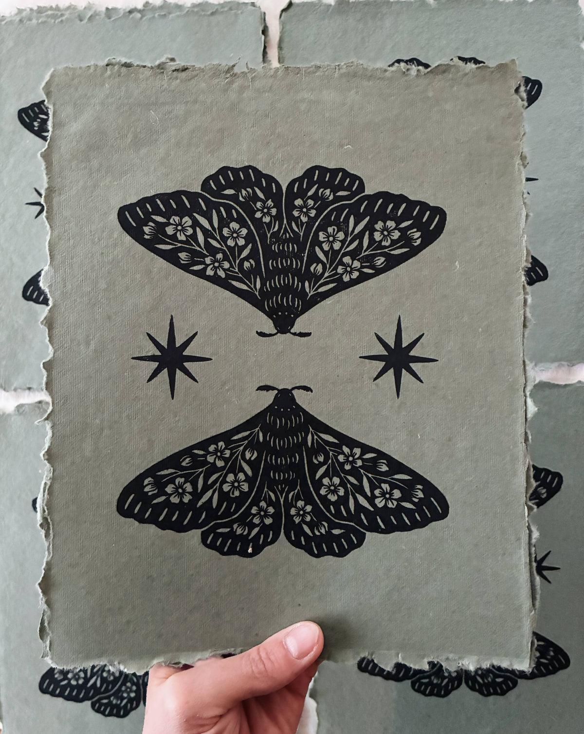 Twin Moth Block Print - 8" x 10"