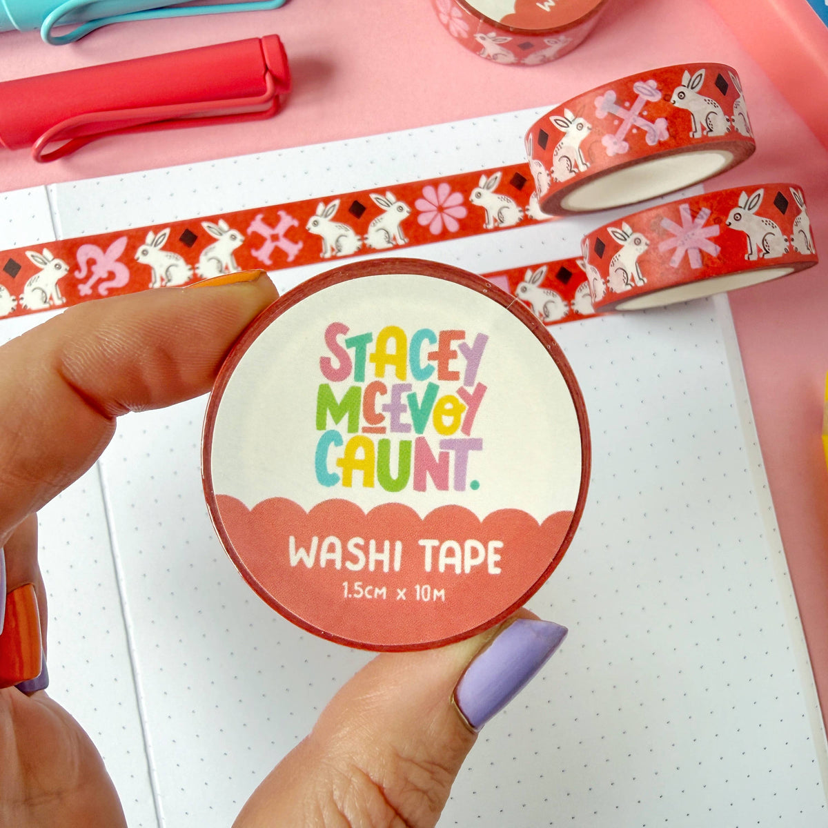 Red Medieval Bunny Washi Tape
