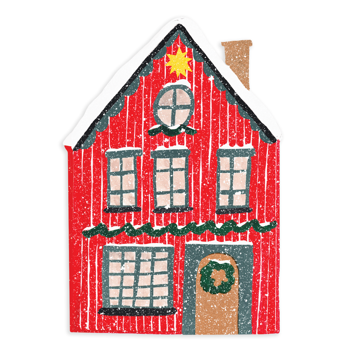 Red Winter Cottage Sticker