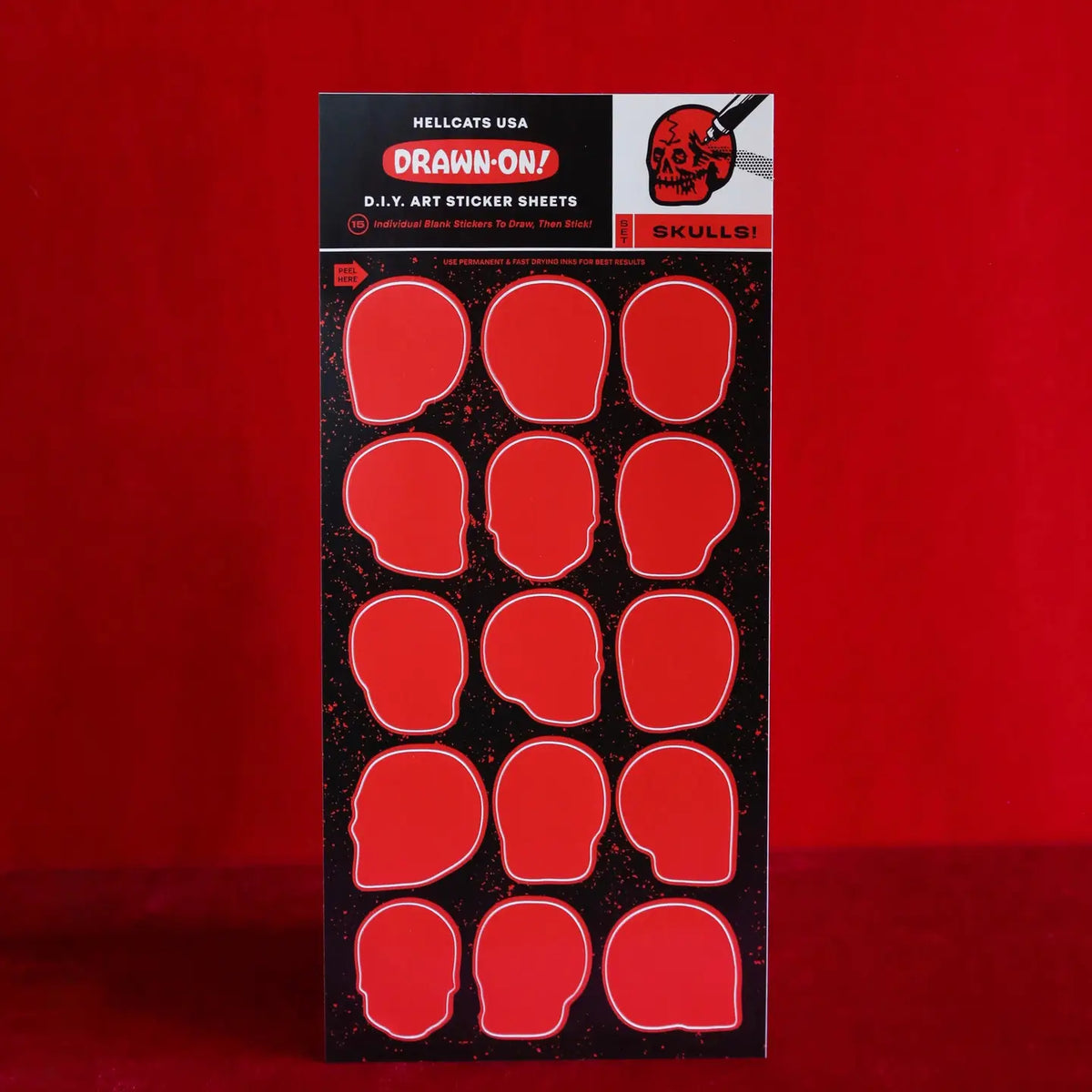 DIY Red Skull Draw-On Sticker Sheet - Set of 2