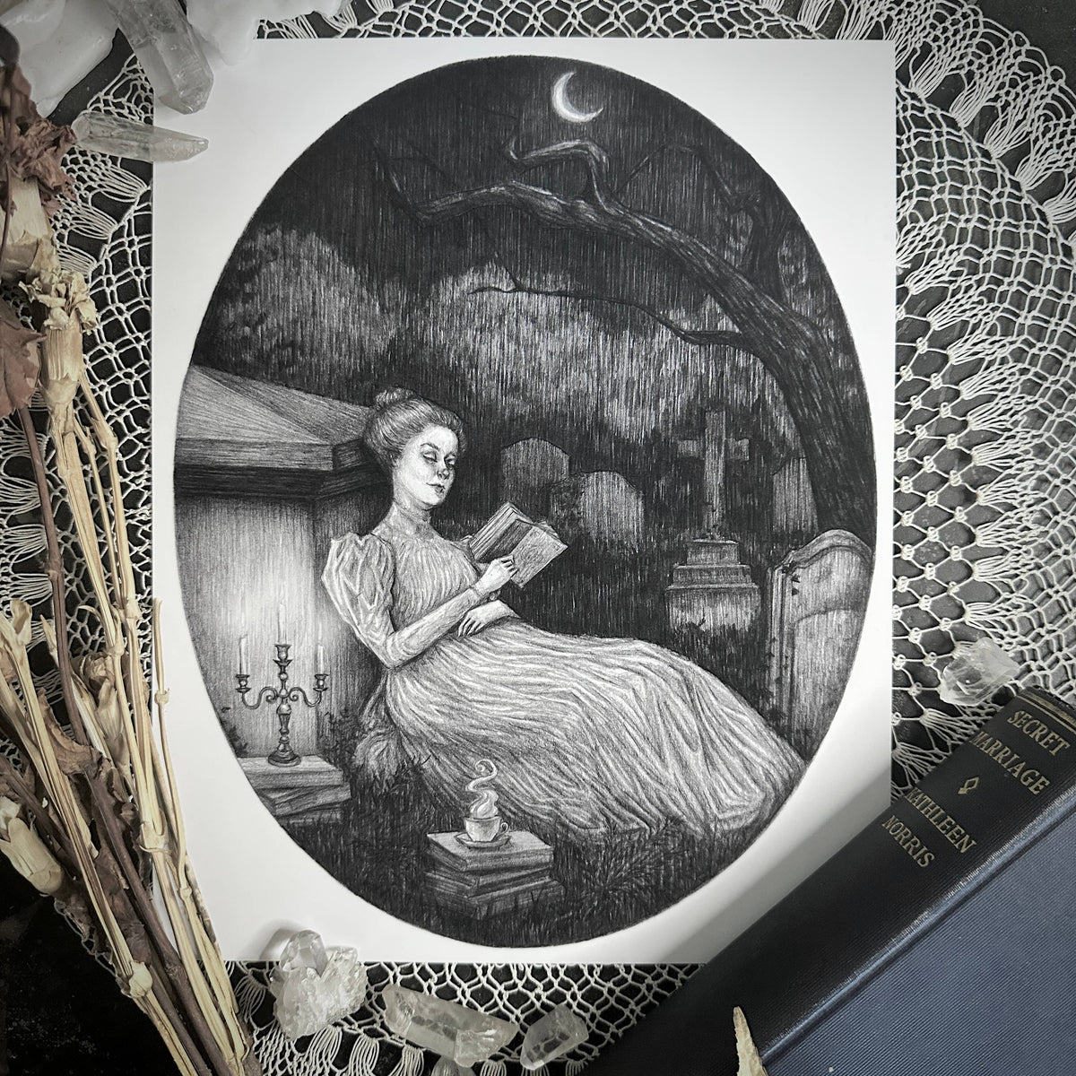 The Cemetery Reader - Gothic Victorian Book Print
