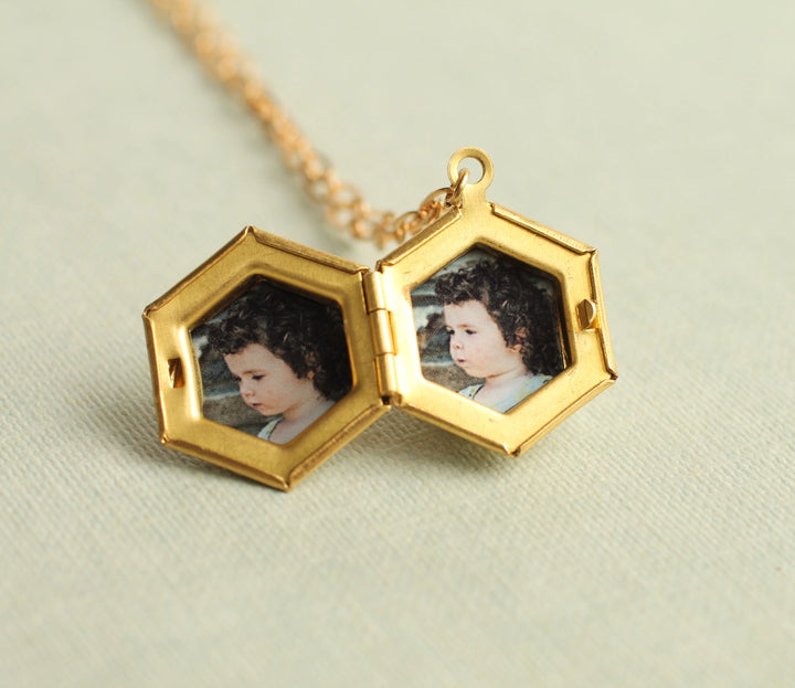 Golden Hexagon Art Nouveau Keepsake Locket