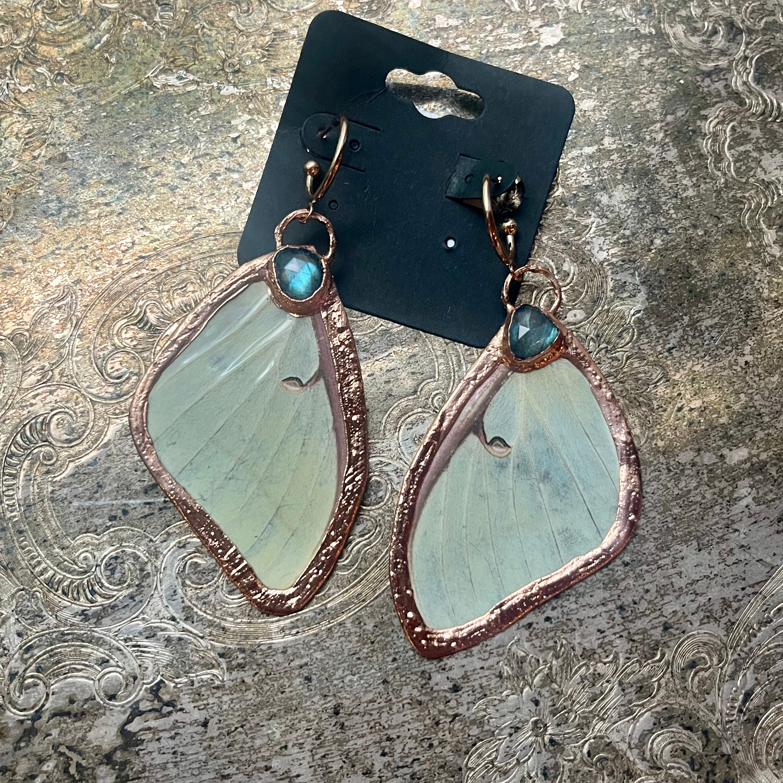 Butterfly Wing and Crystal Earrings