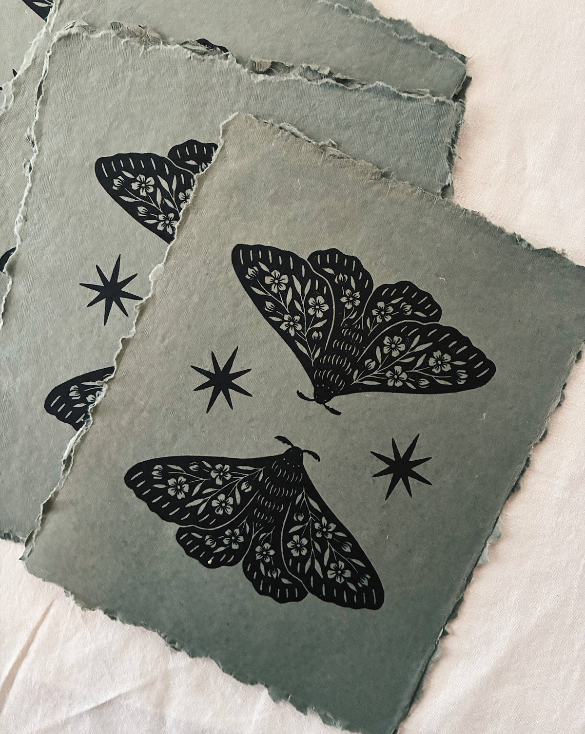 Twin Moth Block Print - 8" x 10"