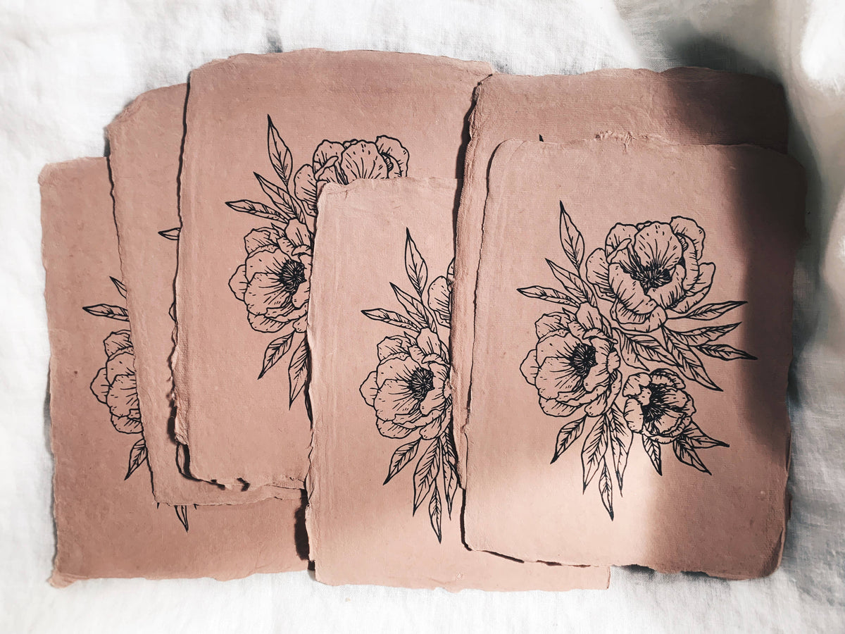 Peony Block Print - 5" x 7"