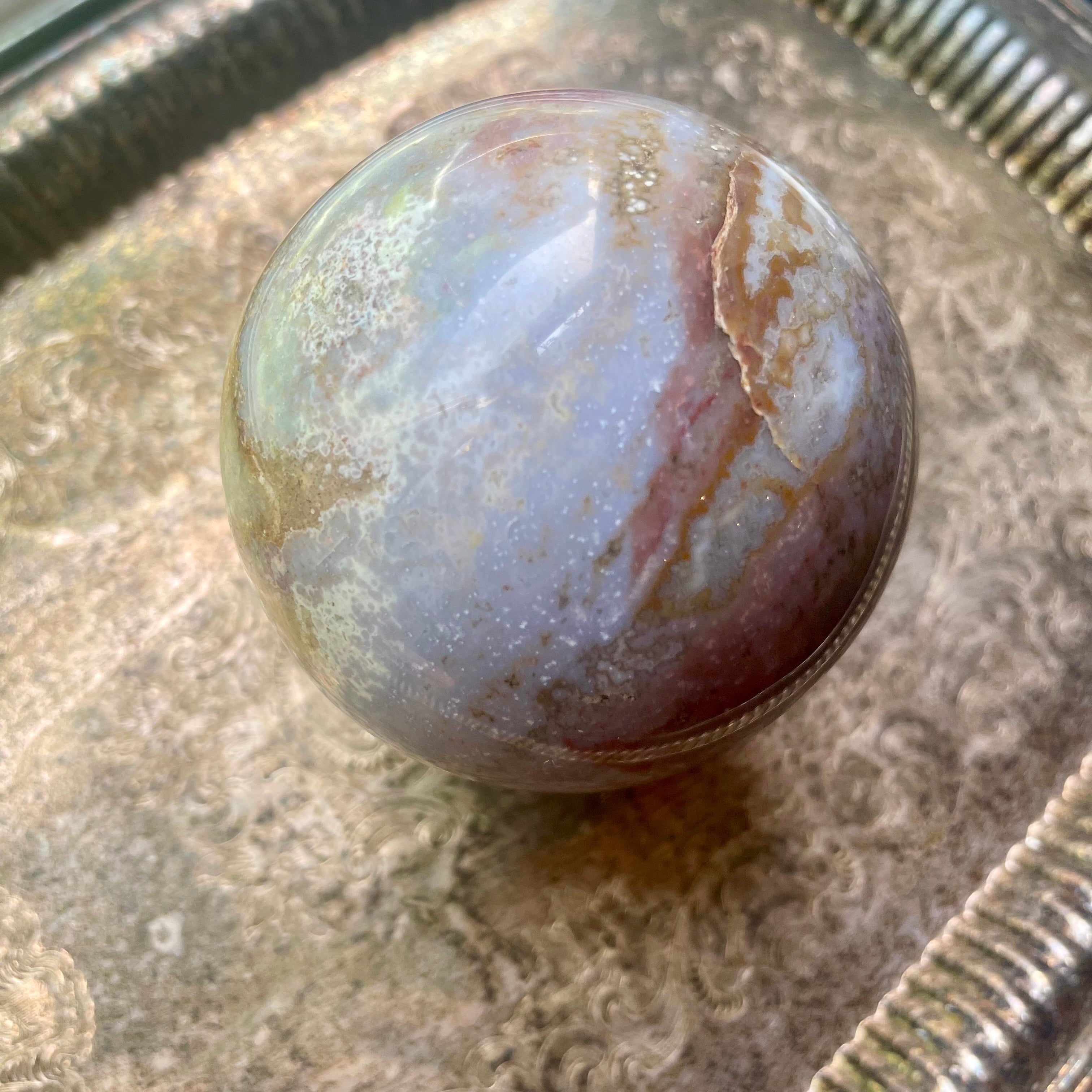 Jumbo Ocean Jasper Crystal Sphere - Lichen Worlds