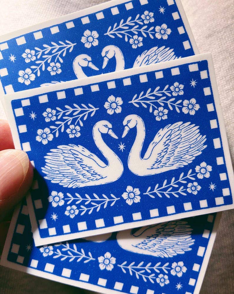 Folk Art Swan Sticker