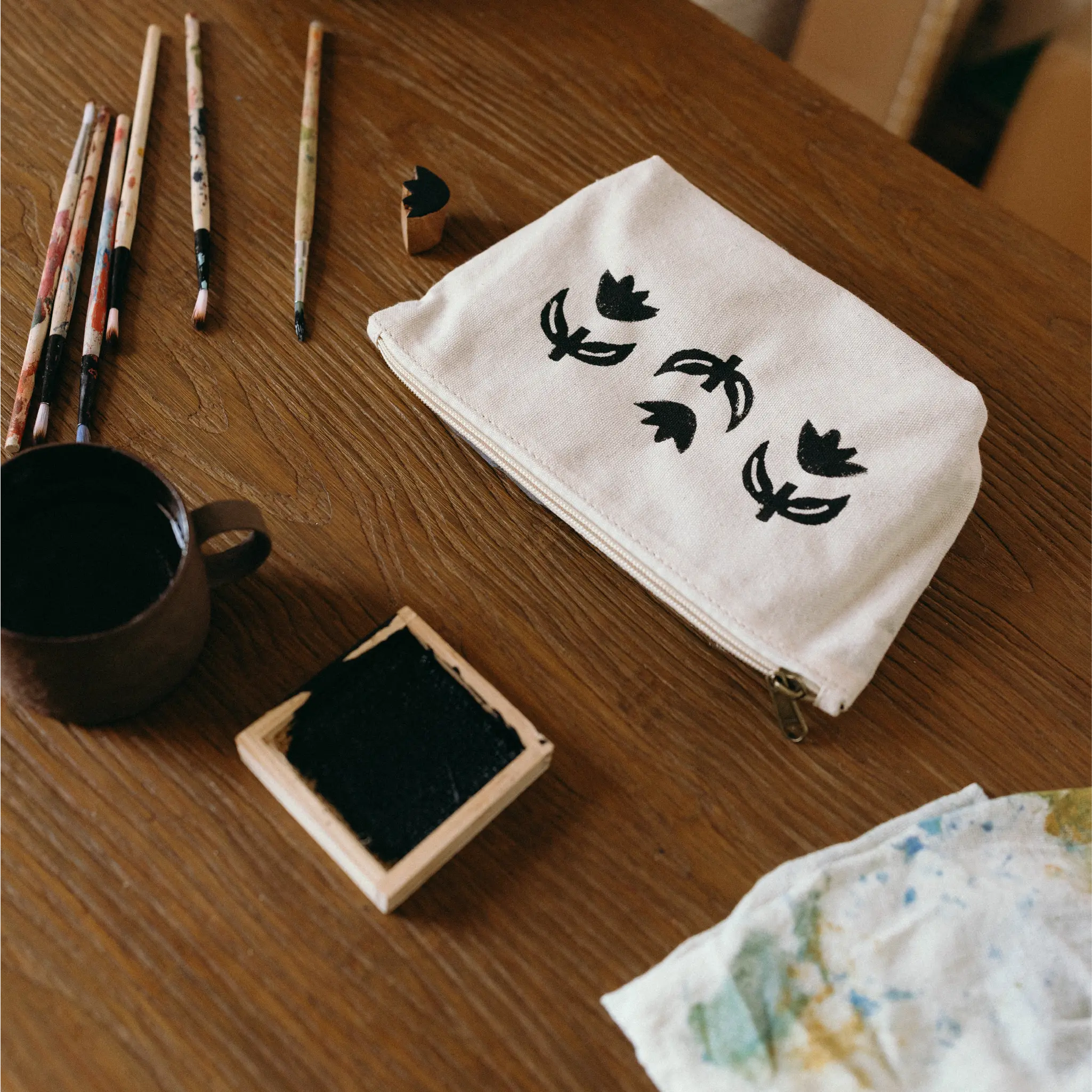 Block Printing Kit: Tulip Zip Pouch Set