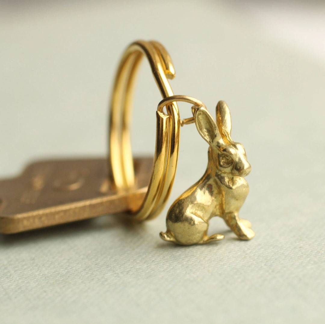 Solid Brass Miniature Rabbit Keychain