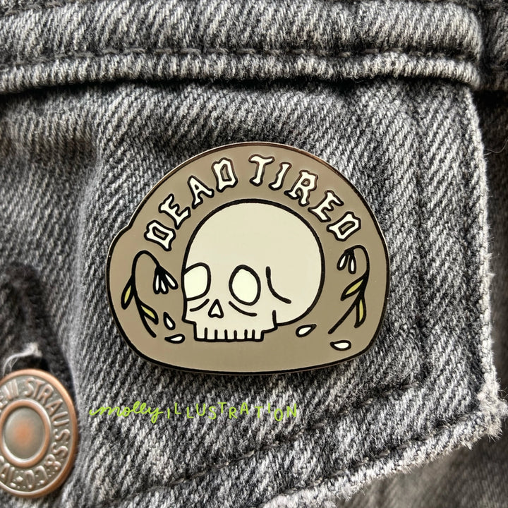 Dead Tired Skull with Flowers Pin