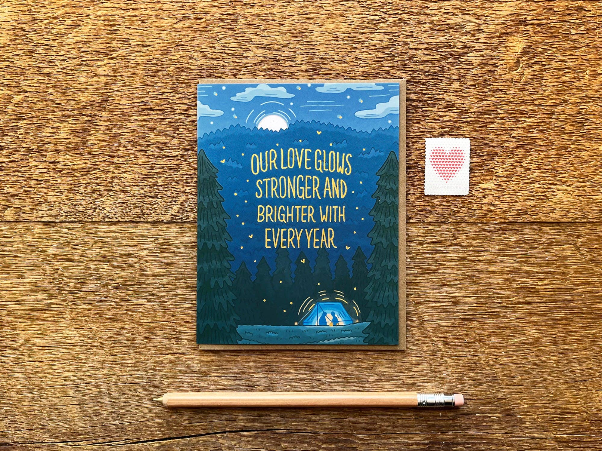 Our Love Glows Stronger Tent Anniversary Card