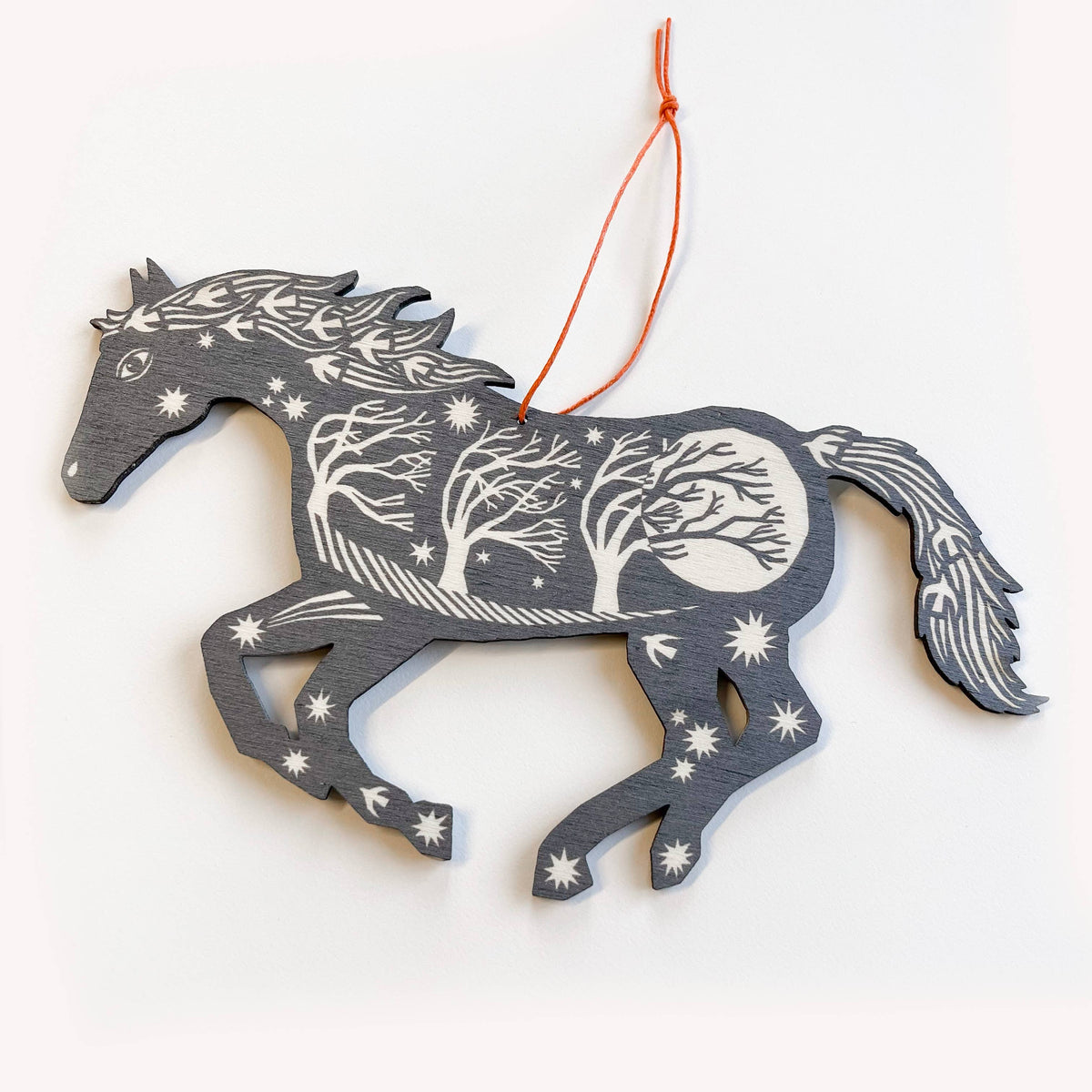 Grey Horse - Screen Printed Wooden Ornament