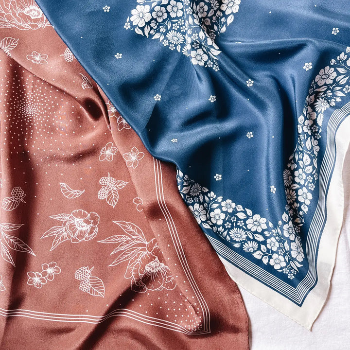 Silk Scarf - Santorini Floral Blue