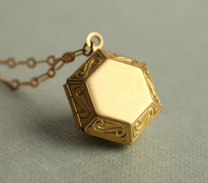 Golden Hexagon Art Nouveau Keepsake Locket