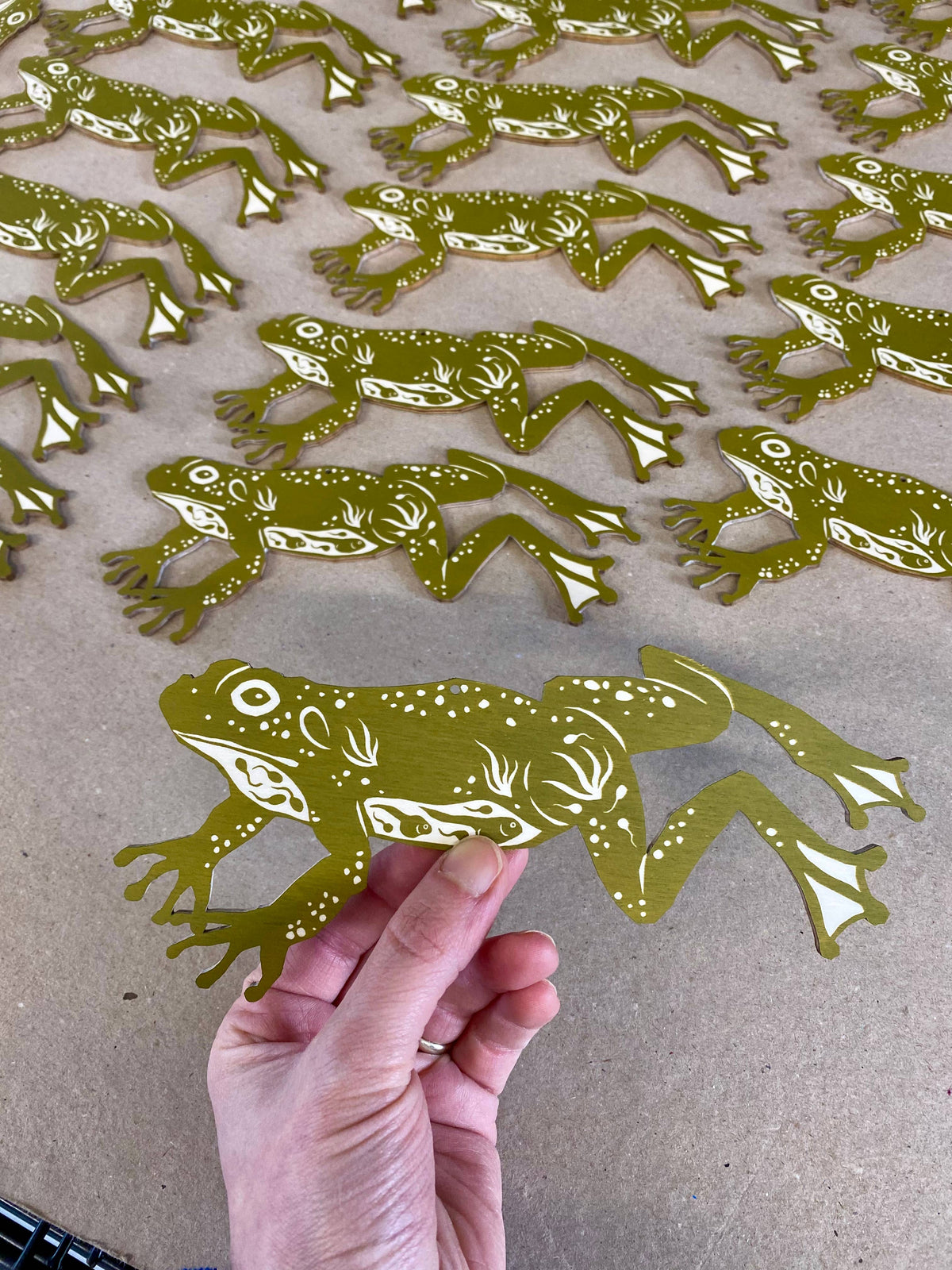 Jumping Frog - Screen Printed Wooden Ornament