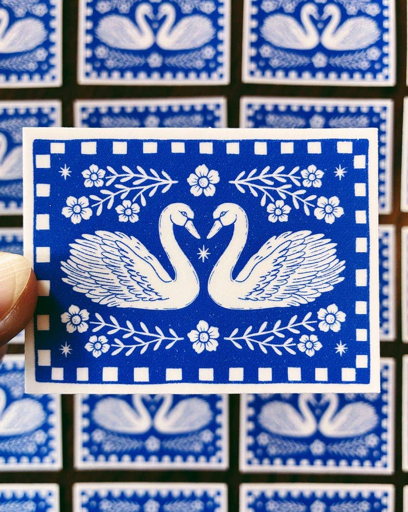 Folk Art Swan Sticker
