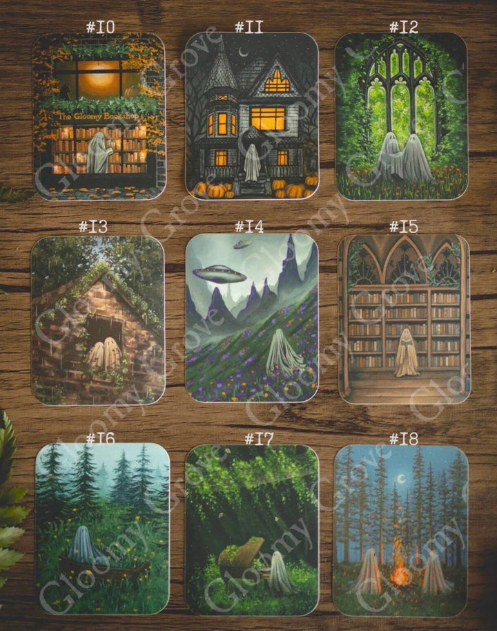 Gloomy Grove Ghost Illustration Stickers - 24 Options