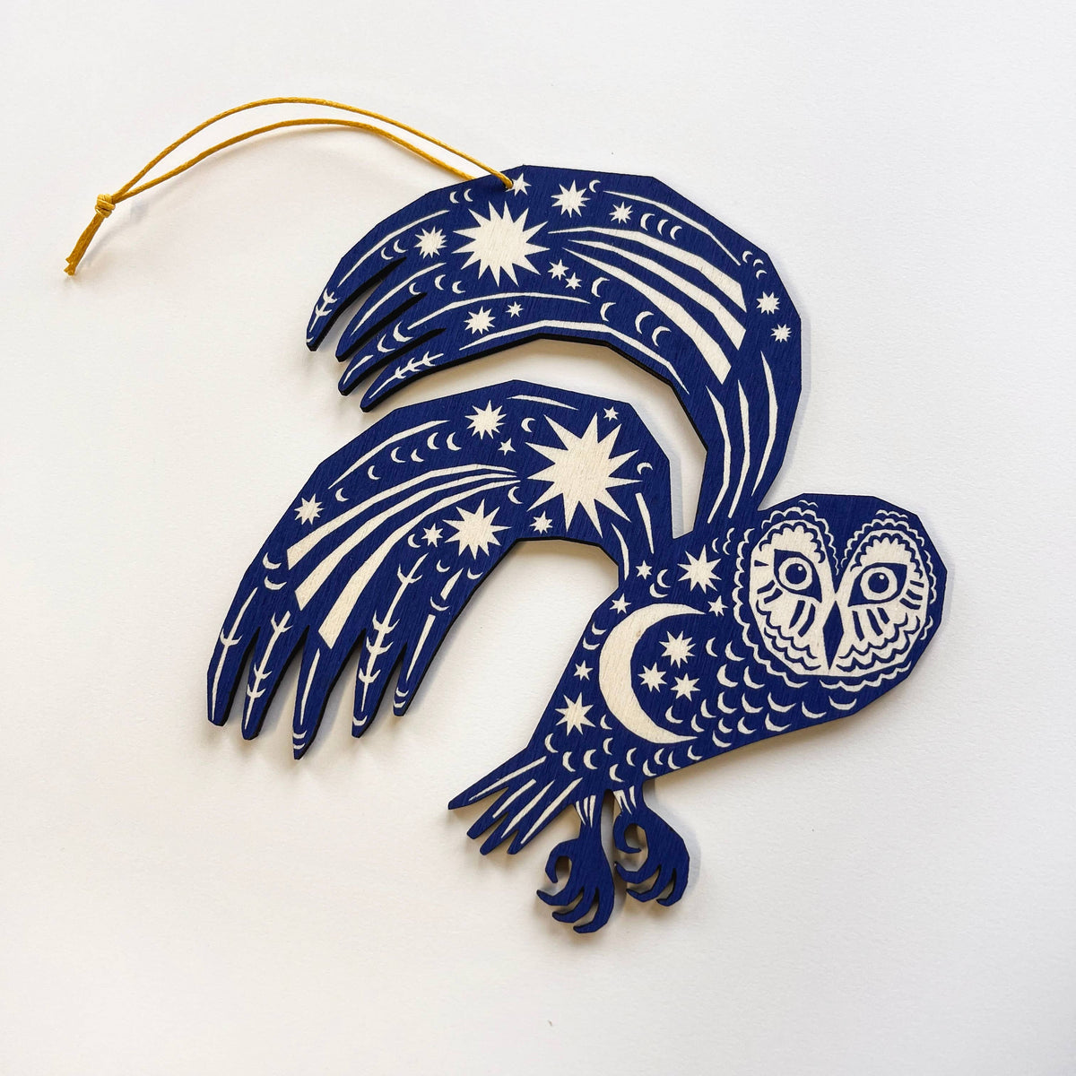 Midnight Blue Owl - Screen Printed Wooden Ornament