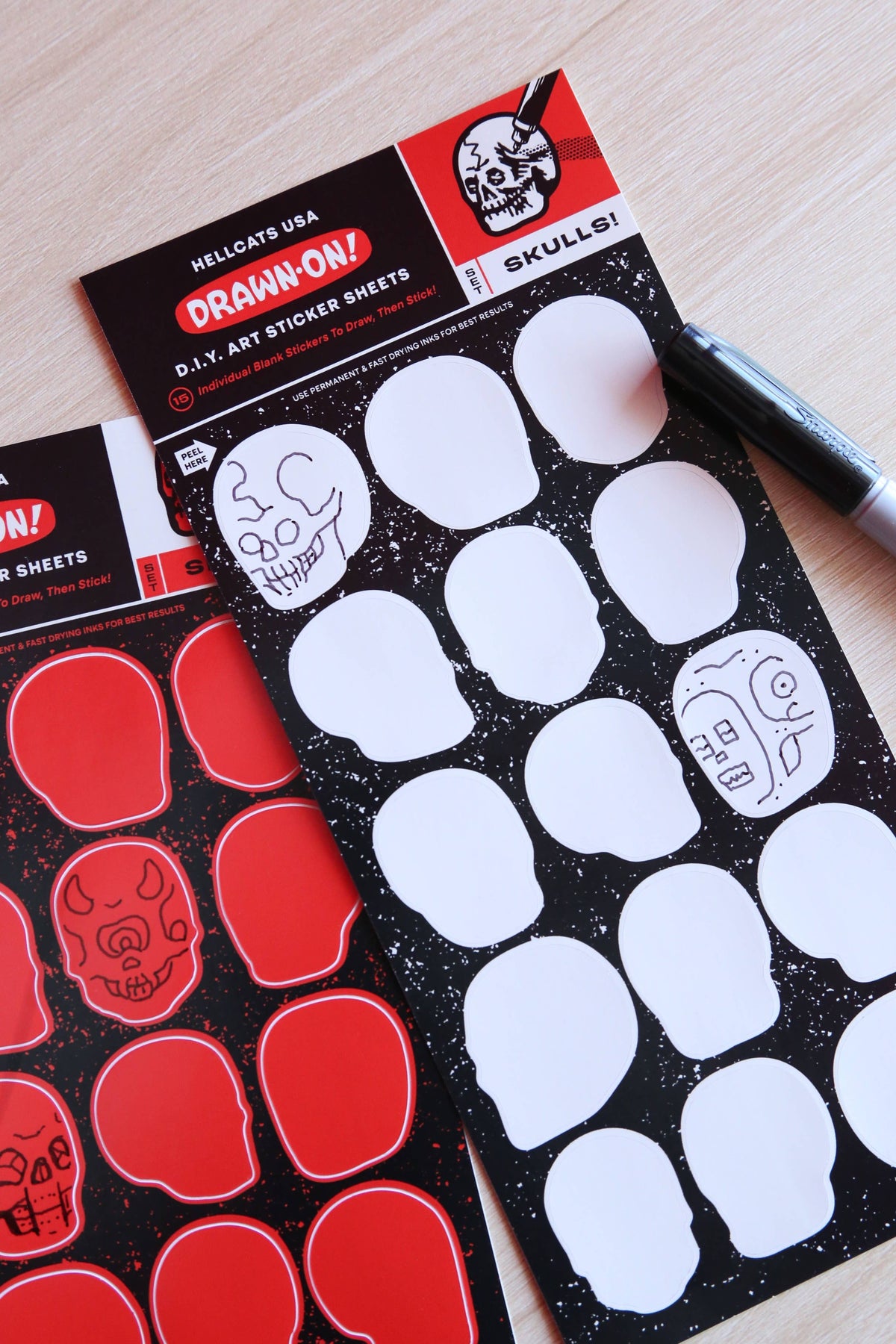 DIY Red Skull Draw-On Sticker Sheet - Set of 2