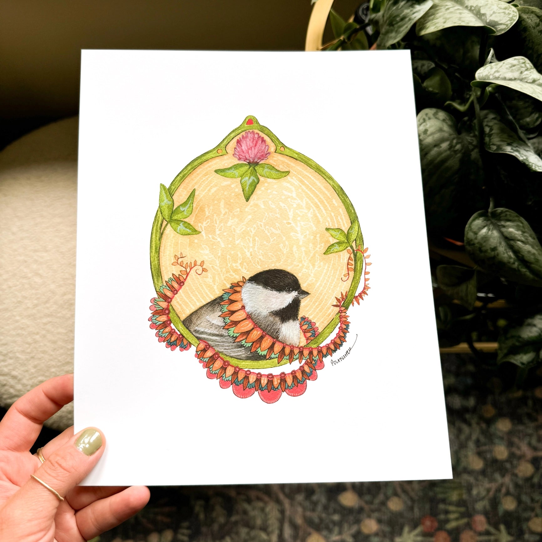 Chickadee of Clover Print - 8" x 10"