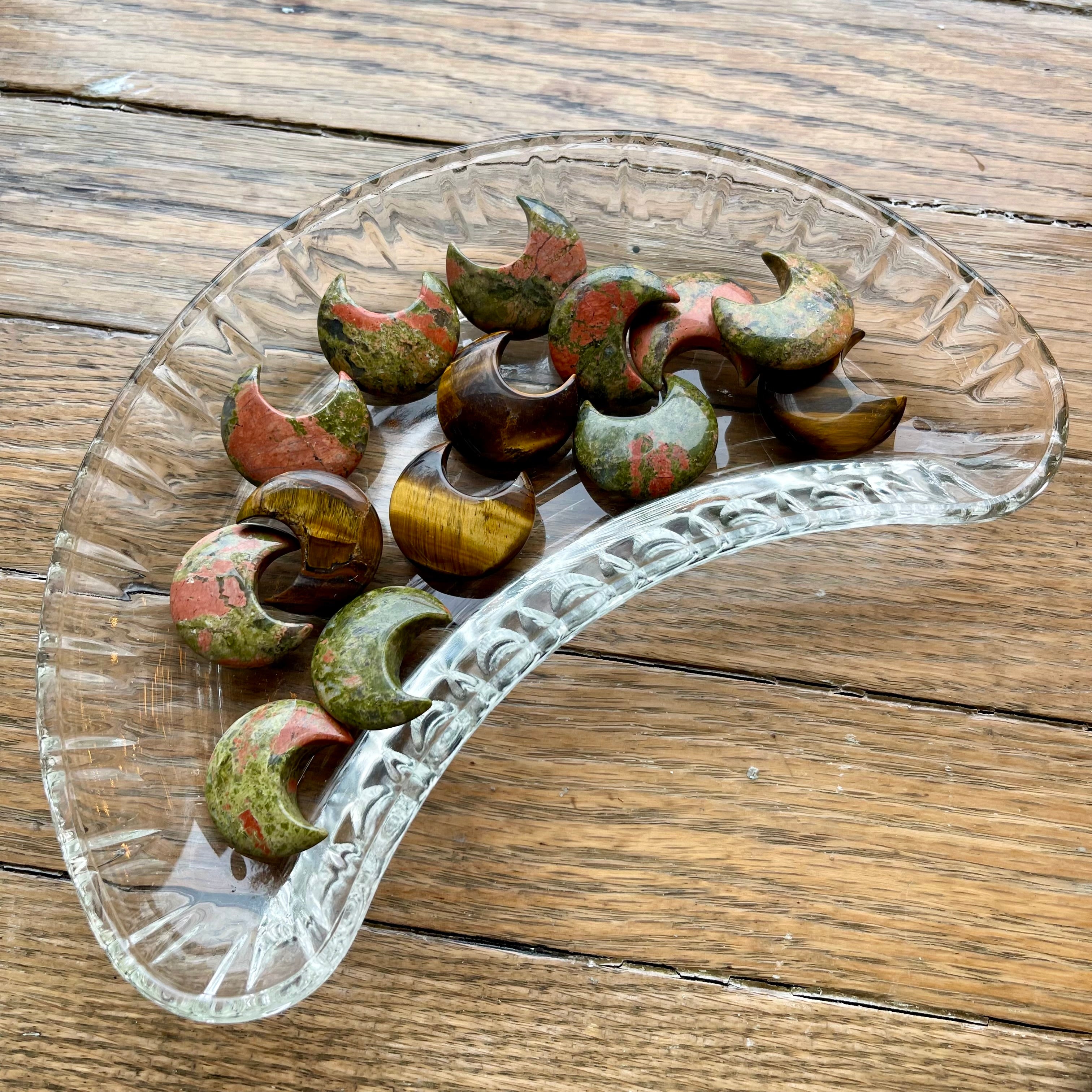 Crystal Moon Carvings - Unakite & Tiger's Eye