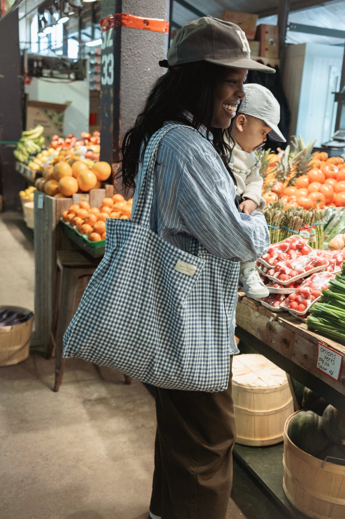 Farmstand Gingham Organic Cotton Tote Bag - 4 Shades