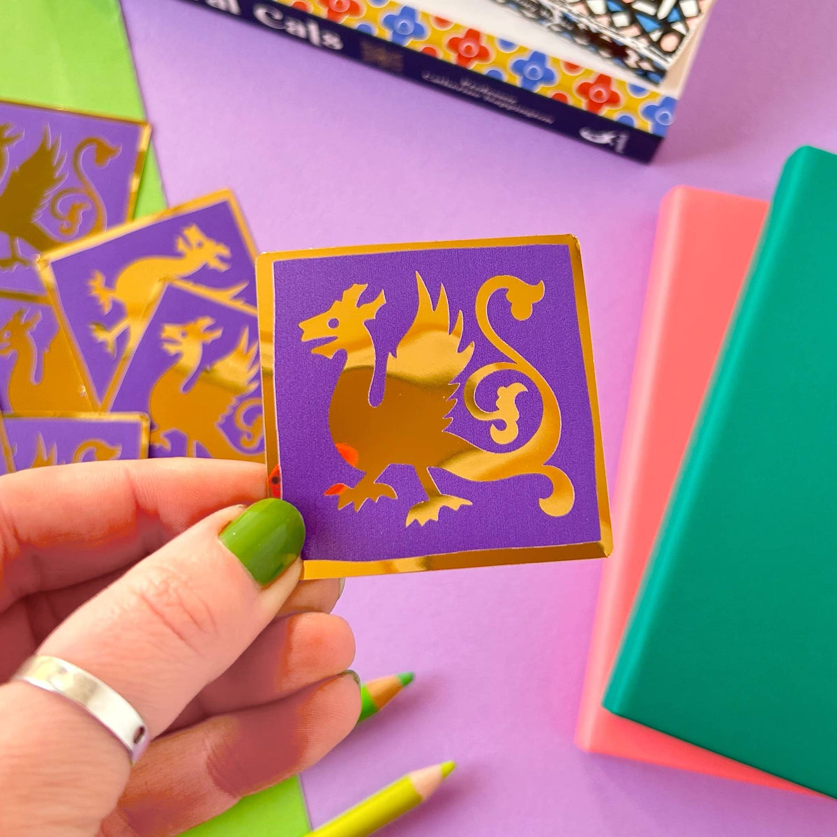 Medieval Dragon Gold Foil Tile Sticker