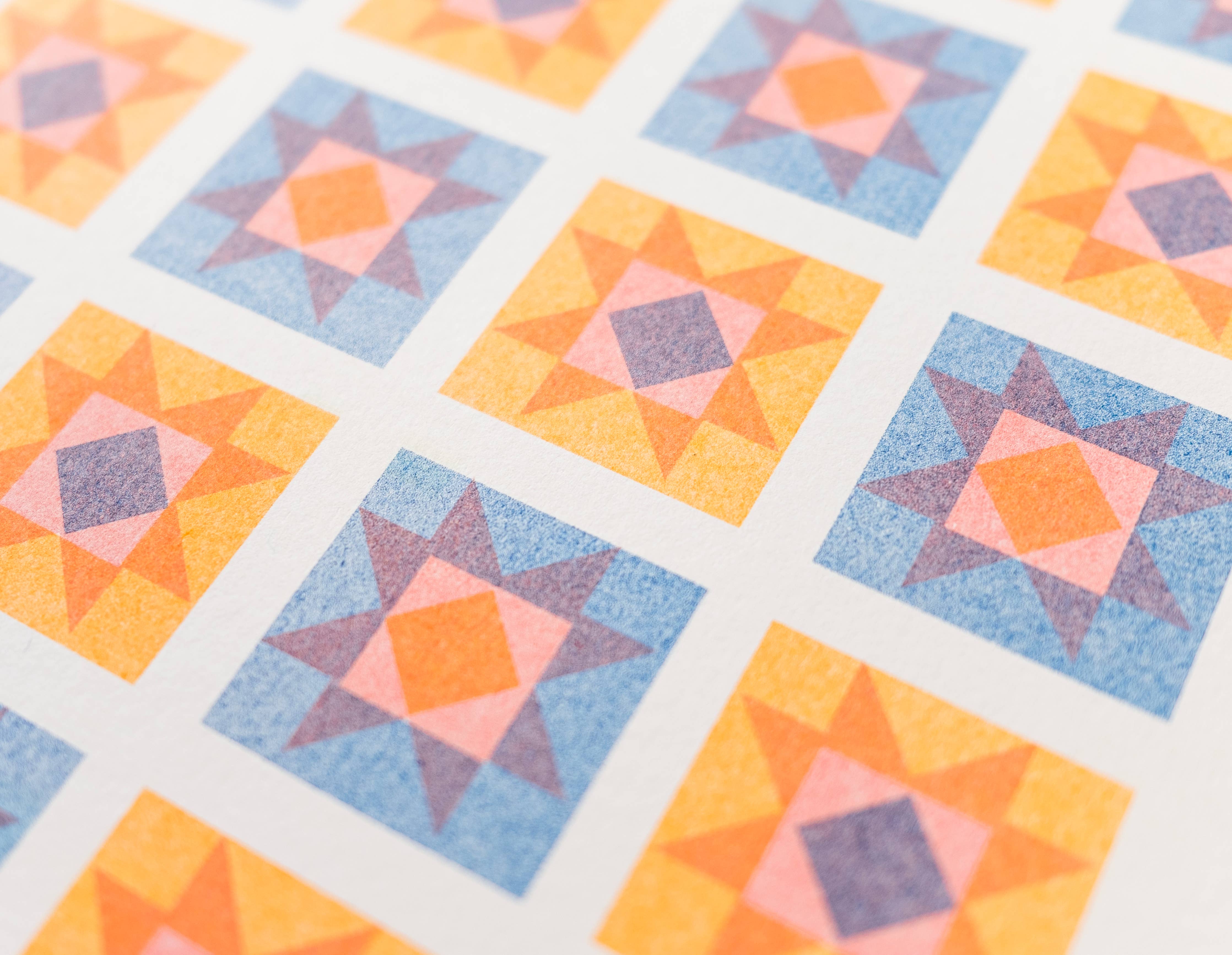 Quilt Blocks - 11x14 Risograph Art Print
