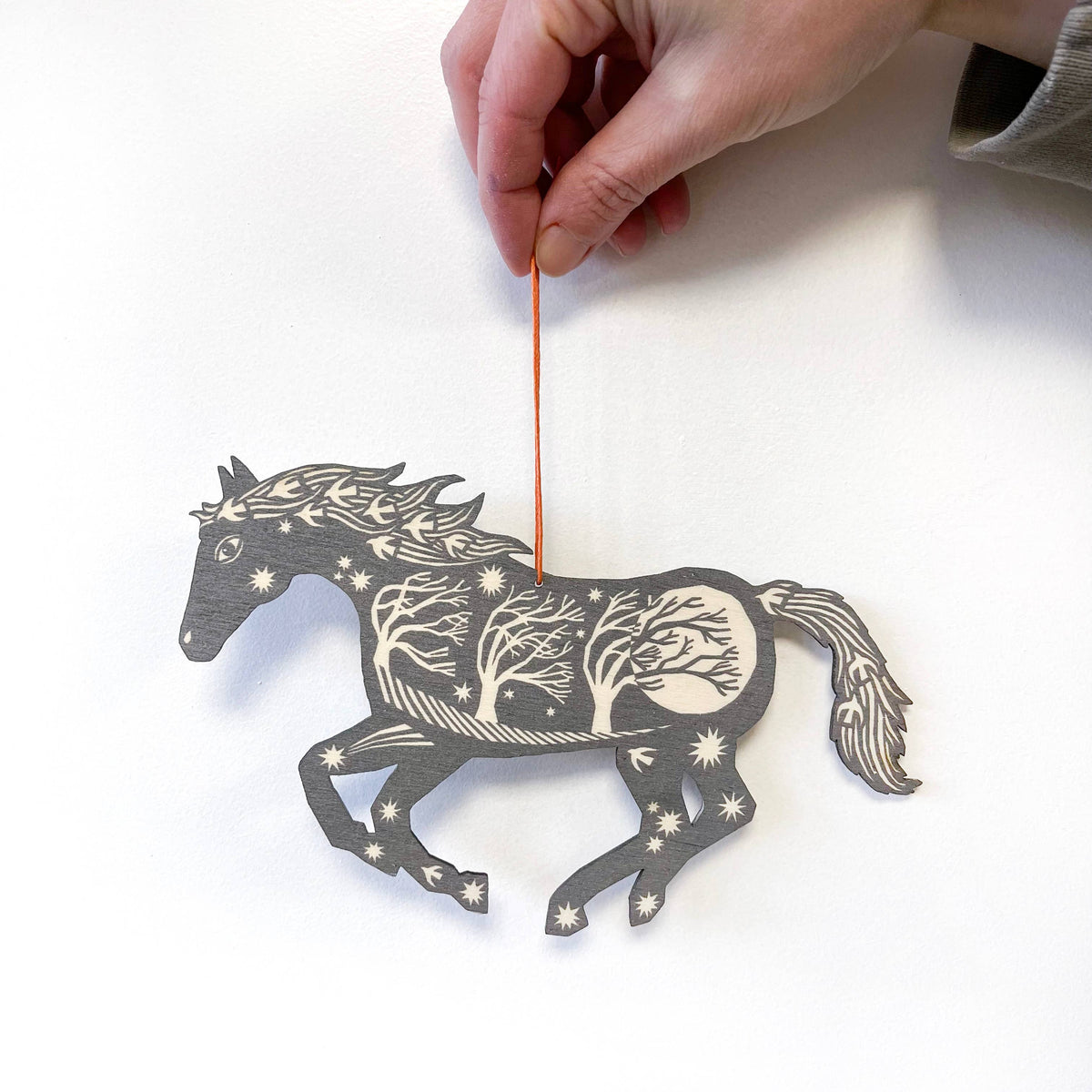Grey Horse - Screen Printed Wooden Ornament