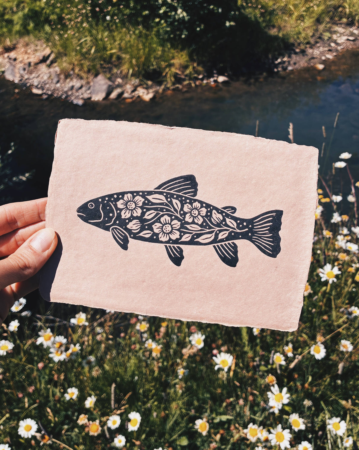 Folk River Trout Block Print - 5" x 7"