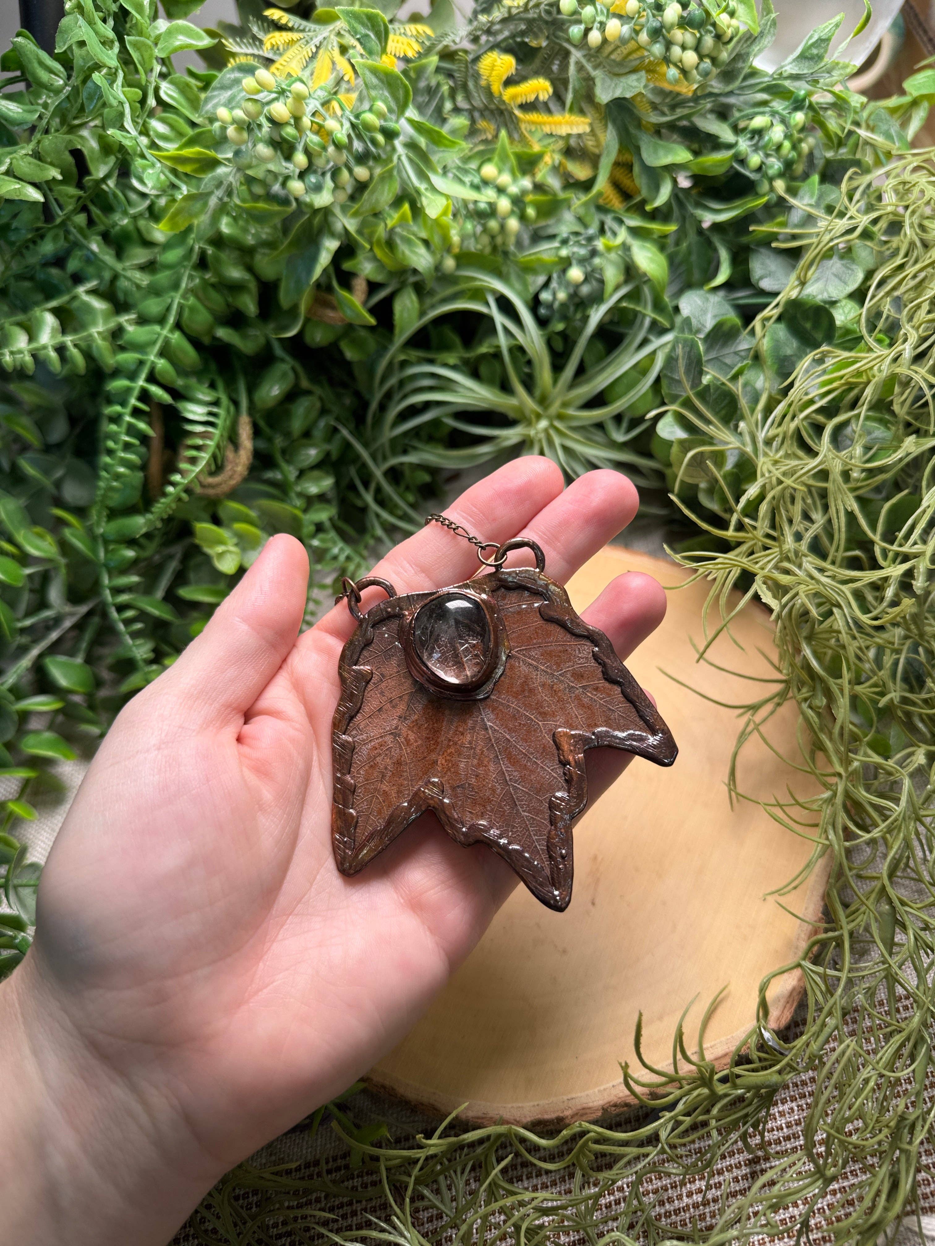 Leaf and Clear Quartz Necklace