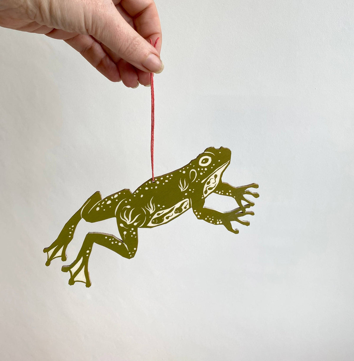 Jumping Frog - Screen Printed Wooden Ornament