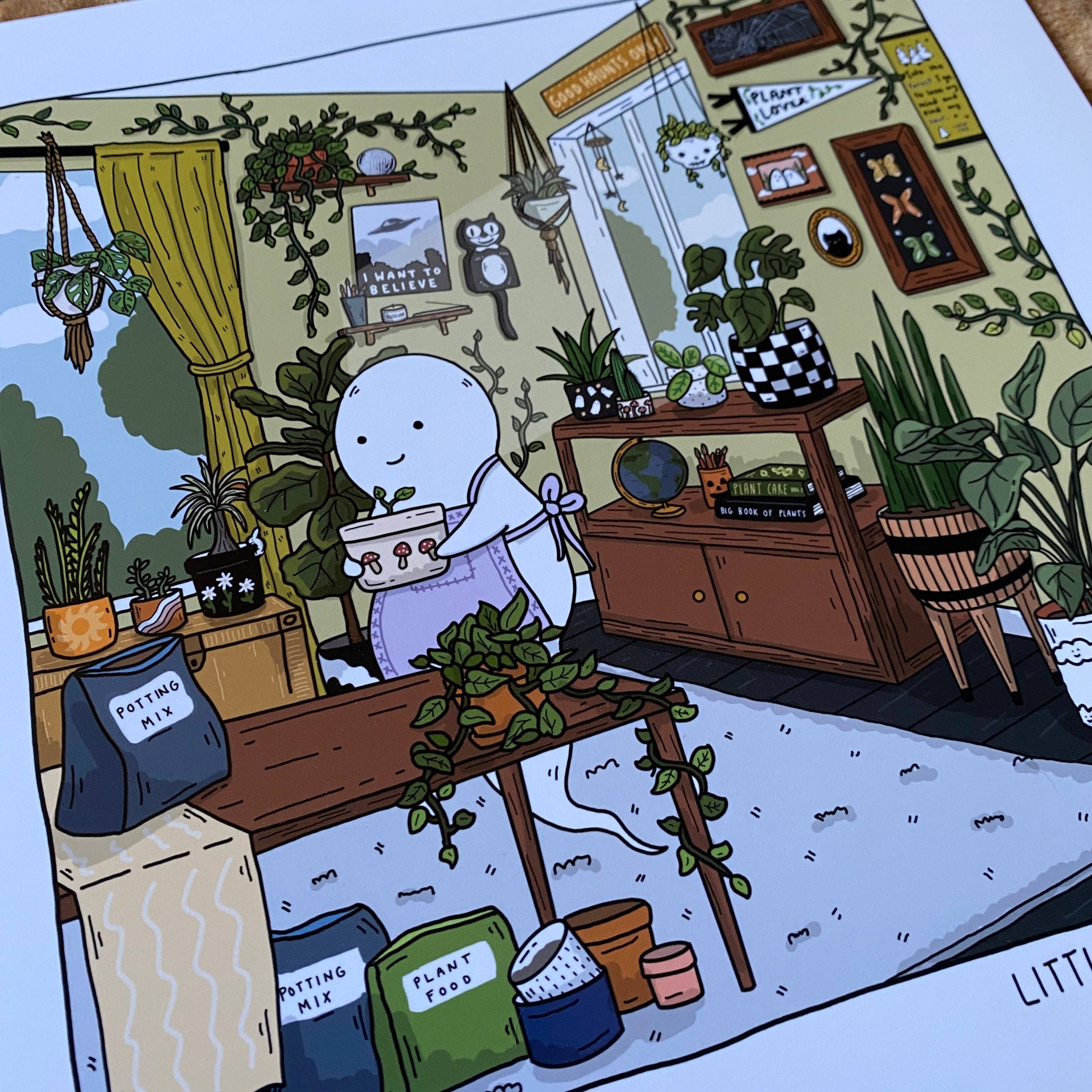 Plant Loving Ghost Square Art Print