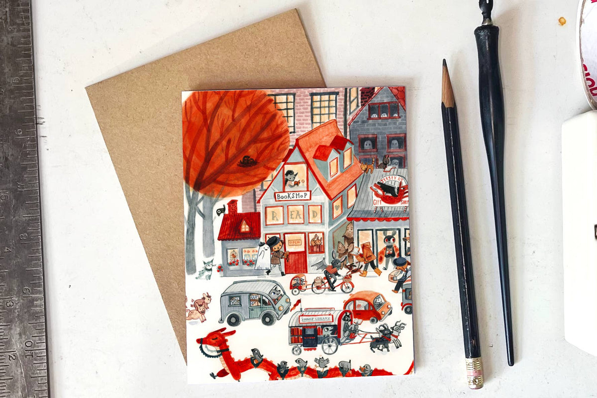 Busy Bookshop Cryptshire Card