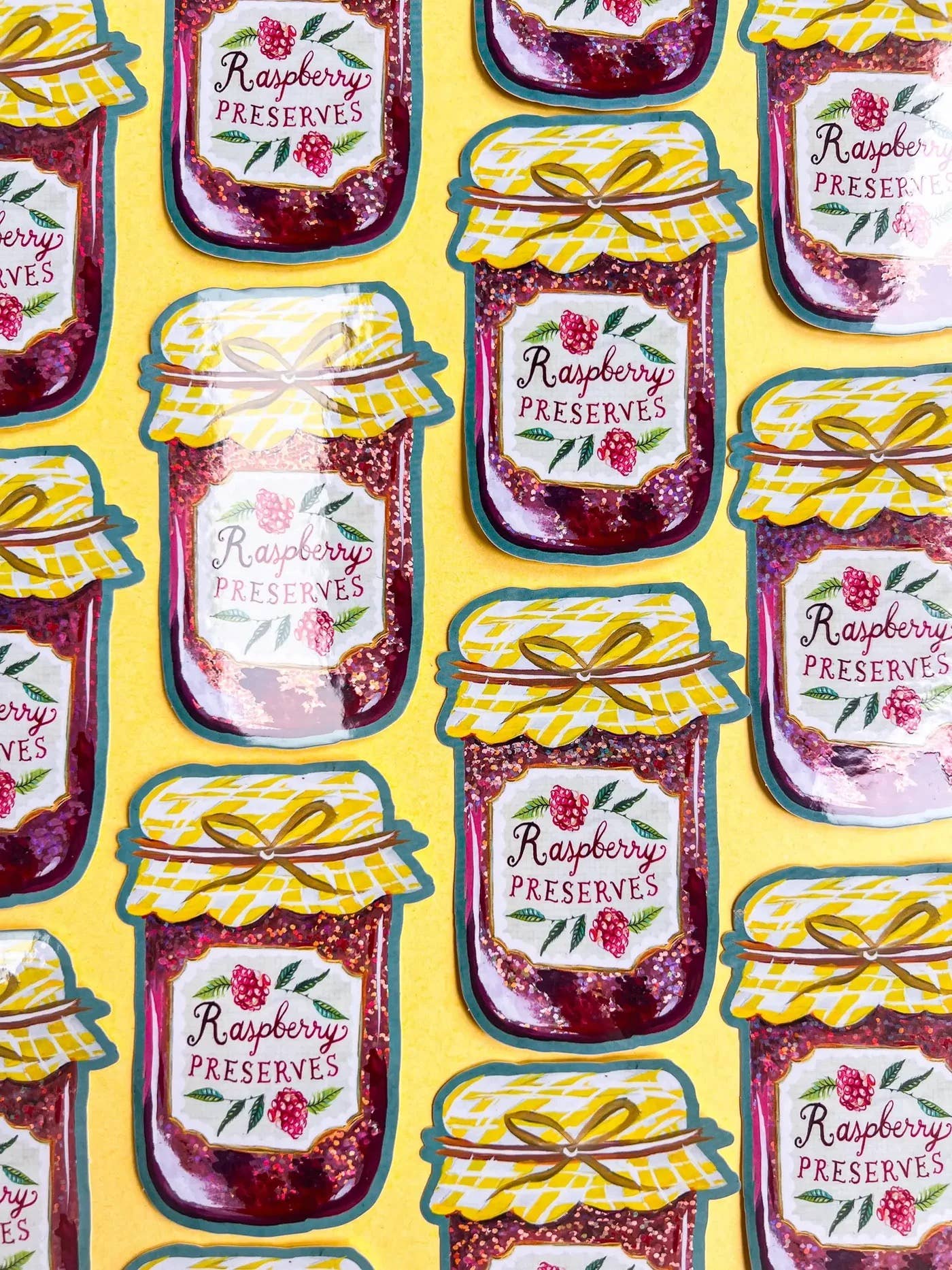Jam Jar Raspberry Preserves Glitter Sticker