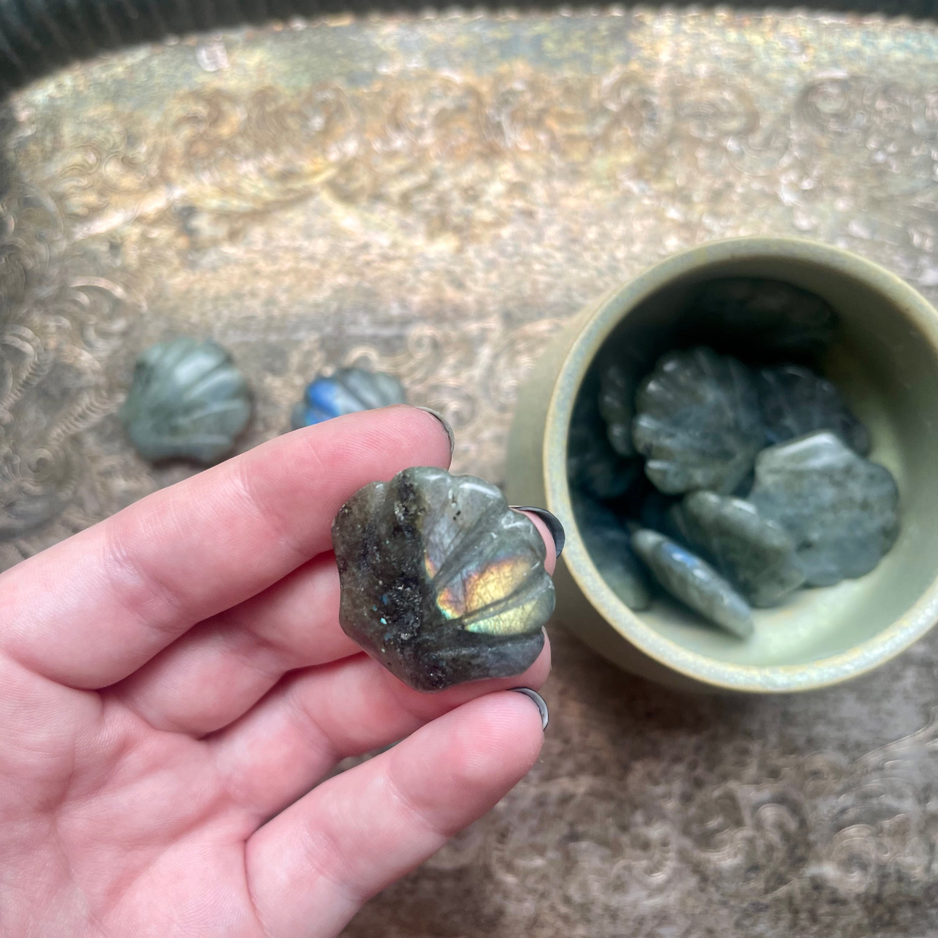 Labradorite - Crystal Seashell Carving