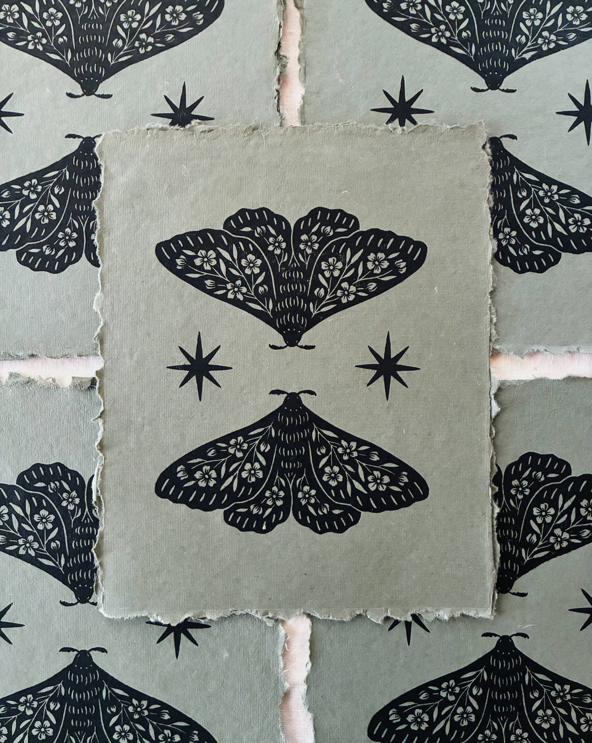 Twin Moth Block Print - 8" x 10"