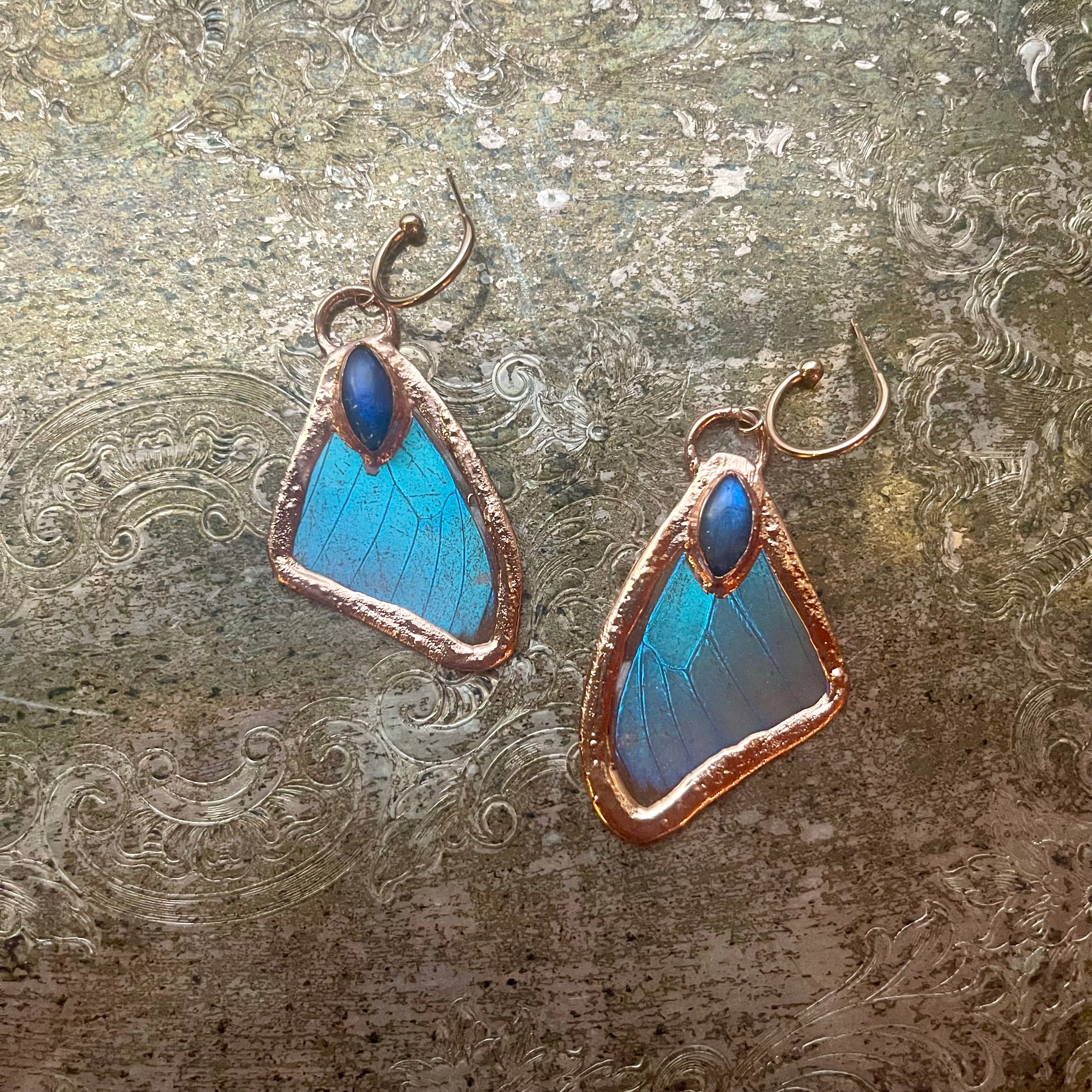 Butterfly Wing and Crystal Earrings