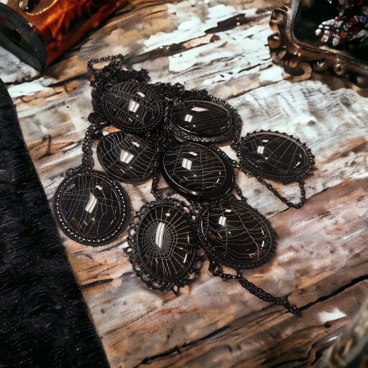Real Spider Web Cabochon Necklace